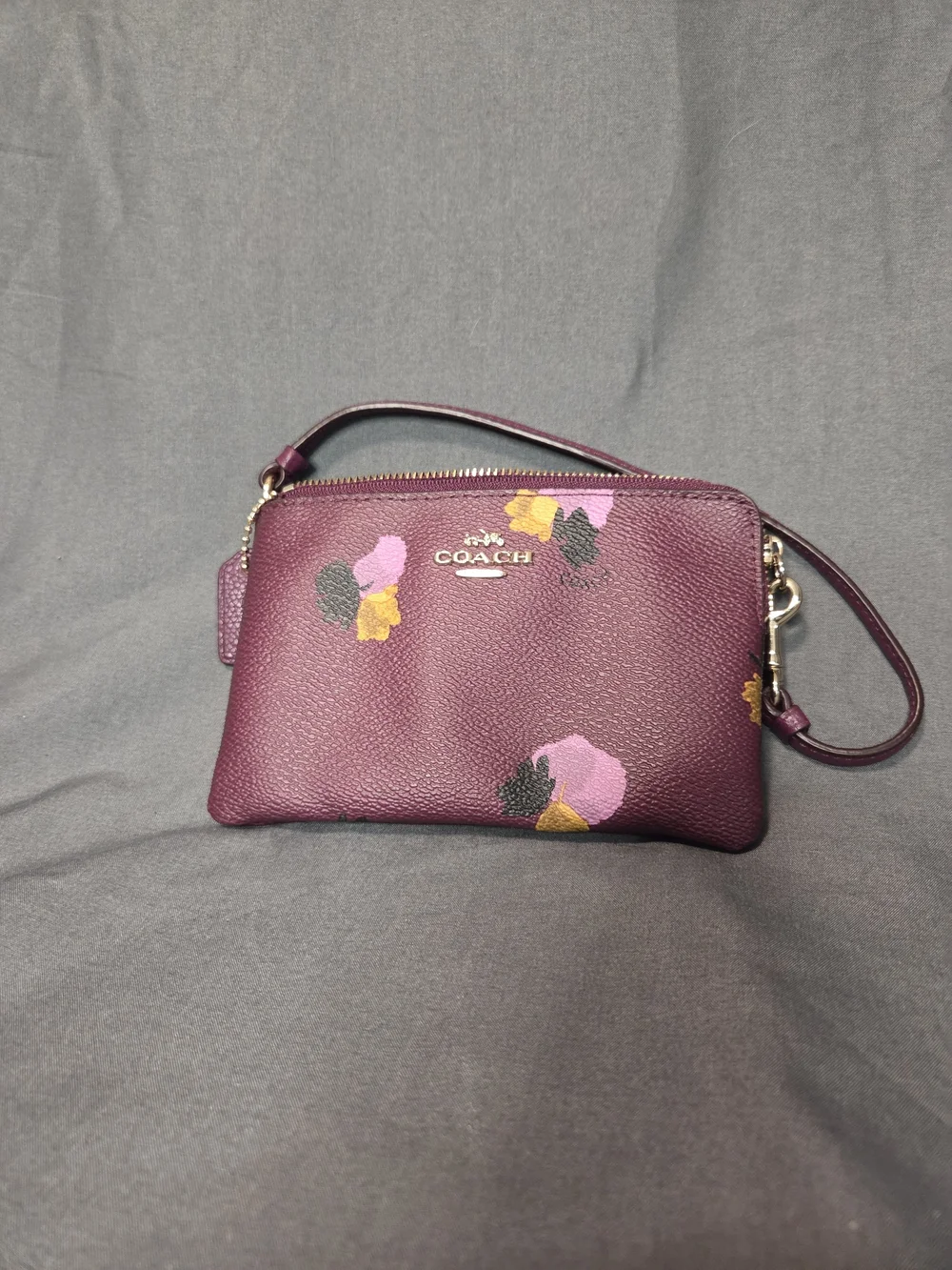Coach Purple Floral Leather Wristlet